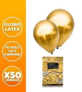 GLOBO LATEX CHROME 10 PULGADAS DORADO